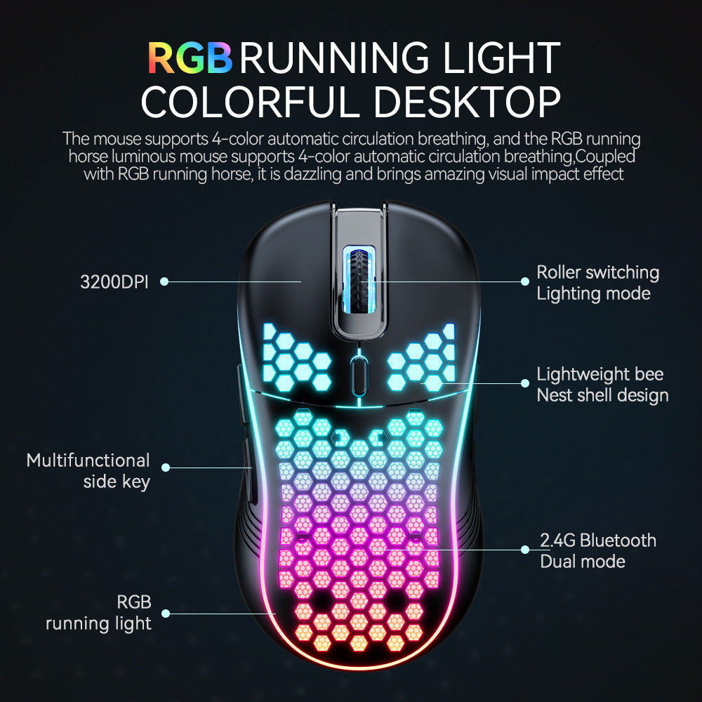 SA-1 Dual Mode Honeycomb Shell RGB Ergonomic Wireless Gaming Mouse