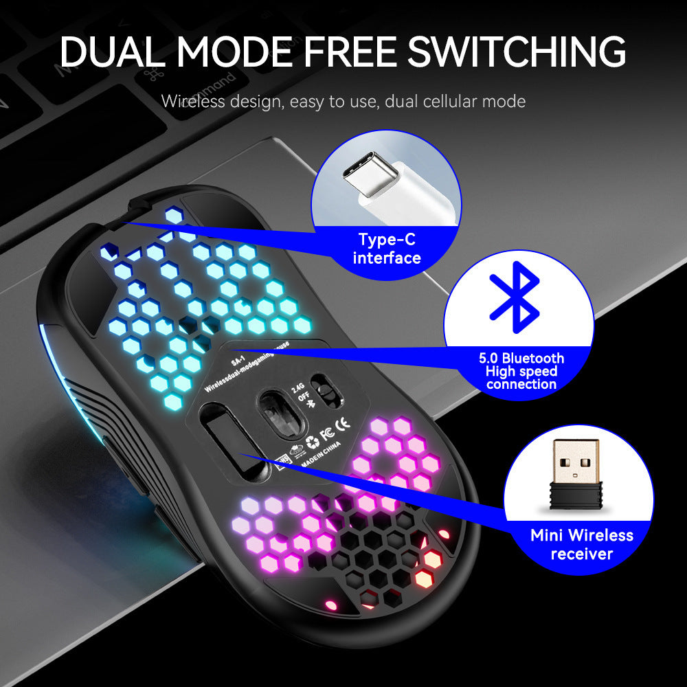 SA-1 Dual Mode Honeycomb Shell RGB Ergonomic Wireless Gaming Mouse